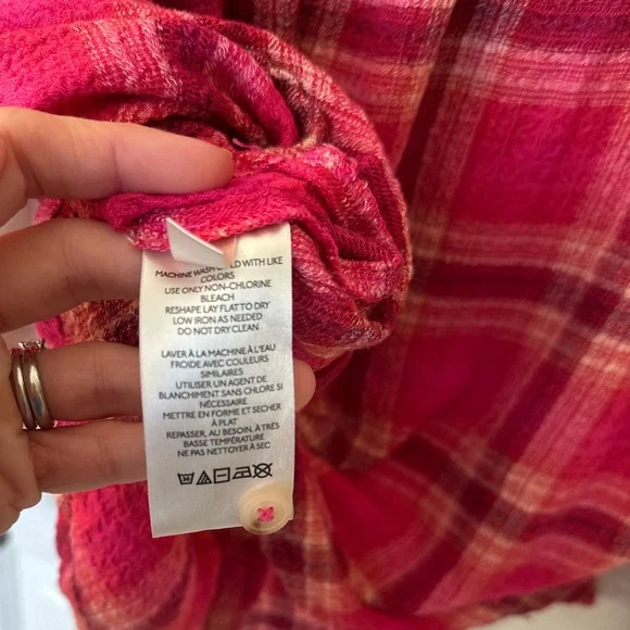Anthropologie Pilcro Vibrant Pink Red Plaid Shirt - Picture 5 of 6